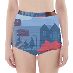 Town Vector Illustration Illustrator City Urban High-waisted Bikini Bottoms by Mog4mog4