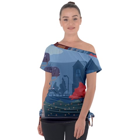 Town Vector Illustration Illustrator City Urban Off Shoulder Tie-up Tee by Mog4mog4