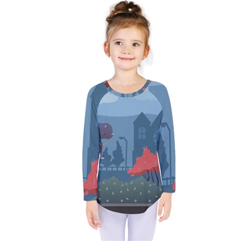 Town Vector Illustration Illustrator City Urban Kids  Long Sleeve Tee by Mog4mog4