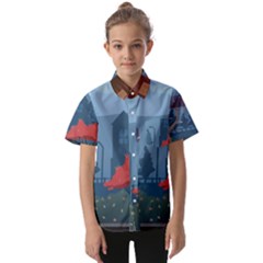 Town Vector Illustration Illustrator City Urban Kids  Short Sleeve Shirt by Mog4mog4