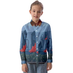 Town Vector Illustration Illustrator City Urban Kids  Long Sleeve Shirt by Mog4mog4