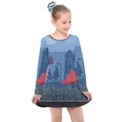 Town Vector Illustration Illustrator City Urban Kids  Long Sleeve Dress by Mog4mog4