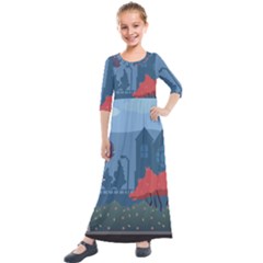 Town Vector Illustration Illustrator City Urban Kids  Quarter Sleeve Maxi Dress by Mog4mog4