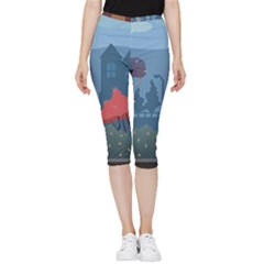 Town Vector Illustration Illustrator City Urban Inside Out Lightweight Velour Capri Leggings  by Mog4mog4