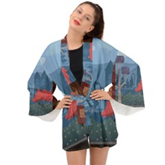 Town Vector Illustration Illustrator City Urban Long Sleeve Kimono by Mog4mog4