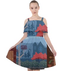 Town Vector Illustration Illustrator City Urban Cut Out Shoulders Chiffon Dress by Mog4mog4