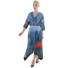 Town Vector Illustration Illustrator City Urban Quarter Sleeve Wrap Front Maxi Dress by Mog4mog4