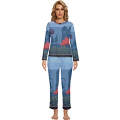 Town Vector Illustration Illustrator City Urban Womens  Long Sleeve Lightweight Pajamas Set by Mog4mog4