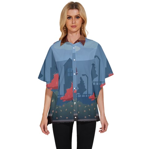 Town Vector Illustration Illustrator City Urban Women s Batwing Button Up Shirt by Mog4mog4