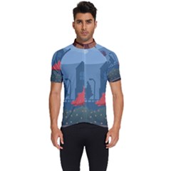 Town Vector Illustration Illustrator City Urban Men s Short Sleeve Cycling Jersey by Mog4mog4