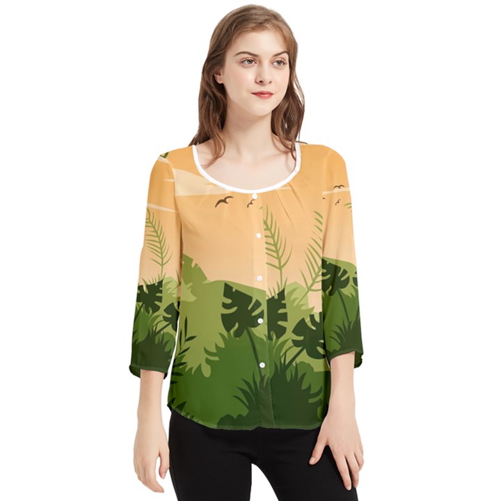 Forest Images Vector Chiffon Quarter Sleeve Blouse