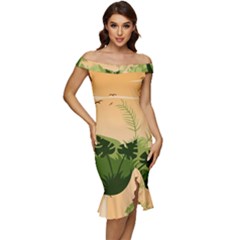 Forest Images Vector Off Shoulder Ruffle Split Hem Bodycon Dress by Mog4mog4