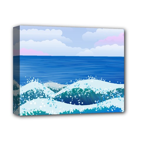 Illustration Landscape Sea Ocean Waves Beach Blue Deluxe Canvas 14  X 11  (stretched) by Mog4mog4