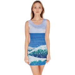 Illustration Landscape Sea Ocean Waves Beach Blue Bodycon Dress by Mog4mog4