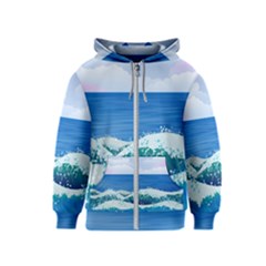 Illustration Landscape Sea Ocean Waves Beach Blue Kids  Zipper Hoodie