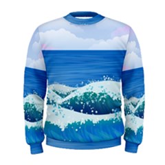 Illustration Landscape Sea Ocean Waves Beach Blue Men s Sweatshirt