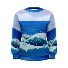 Illustration Landscape Sea Ocean Waves Beach Blue Women s Sweatshirt