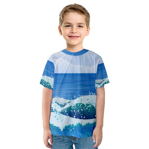 Illustration Landscape Sea Ocean Waves Beach Blue Kids  Sport Mesh Tee by Mog4mog4