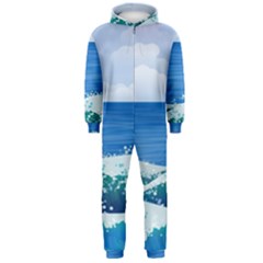 Illustration Landscape Sea Ocean Waves Beach Blue Hooded Jumpsuit (men)