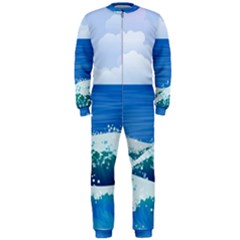 Illustration Landscape Sea Ocean Waves Beach Blue Onepiece Jumpsuit (men)