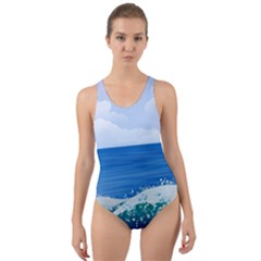 Illustration Landscape Sea Ocean Waves Beach Blue Cut-out Back One Piece Swimsuit by Mog4mog4