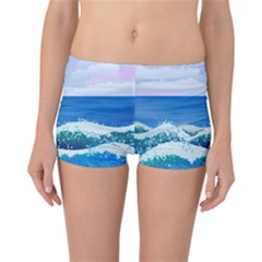 Illustration Landscape Sea Ocean Waves Beach Blue Reversible Boyleg Bikini Bottoms by Mog4mog4