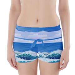 Illustration Landscape Sea Ocean Waves Beach Blue Boyleg Bikini Wrap Bottoms by Mog4mog4