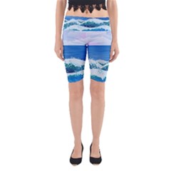 Illustration Landscape Sea Ocean Waves Beach Blue Yoga Cropped Leggings by Mog4mog4