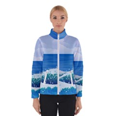 Illustration Landscape Sea Ocean Waves Beach Blue Women s Bomber Jacket