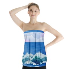 Illustration Landscape Sea Ocean Waves Beach Blue Strapless Top by Mog4mog4