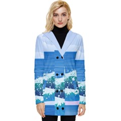 Illustration Landscape Sea Ocean Waves Beach Blue Button Up Hooded Coat  by Mog4mog4