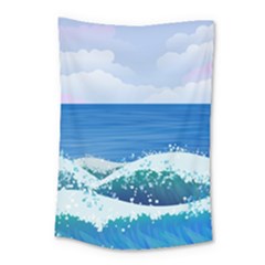 Illustration Landscape Sea Ocean Waves Beach Blue Small Tapestry