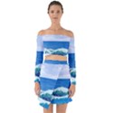 Illustration Landscape Sea Ocean Waves Beach Blue Off Shoulder Top with Skirt Set View1