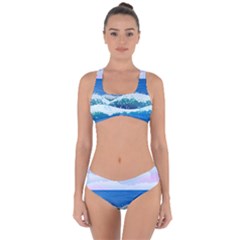 Illustration Landscape Sea Ocean Waves Beach Blue Criss Cross Bikini Set by Mog4mog4