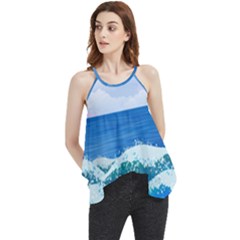 Illustration Landscape Sea Ocean Waves Beach Blue Flowy Camisole Tank Top by Mog4mog4