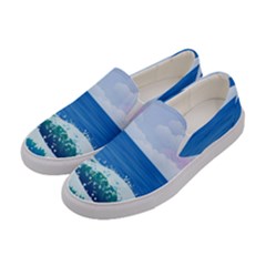 Illustration Landscape Sea Ocean Waves Beach Blue Women s Canvas Slip Ons by Mog4mog4