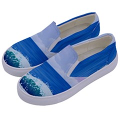 Illustration Landscape Sea Ocean Waves Beach Blue Kids  Canvas Slip Ons by Mog4mog4