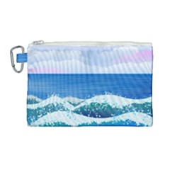 Illustration Landscape Sea Ocean Waves Beach Blue Canvas Cosmetic Bag (large) by Mog4mog4