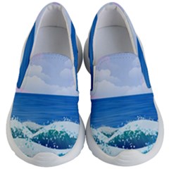 Illustration Landscape Sea Ocean Waves Beach Blue Kids Lightweight Slip Ons by Mog4mog4