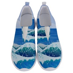 Illustration Landscape Sea Ocean Waves Beach Blue No Lace Lightweight Shoes by Mog4mog4