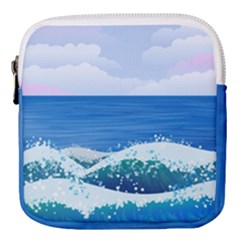 Illustration Landscape Sea Ocean Waves Beach Blue Mini Square Pouch by Mog4mog4