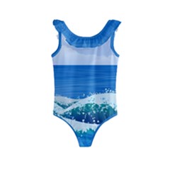 Illustration Landscape Sea Ocean Waves Beach Blue Kids  Frill Swimsuit by Mog4mog4