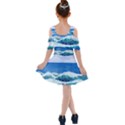 Illustration Landscape Sea Ocean Waves Beach Blue Kids  Shoulder Cutout Chiffon Dress View2