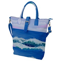 Illustration Landscape Sea Ocean Waves Beach Blue Buckle Top Tote Bag by Mog4mog4