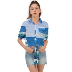 Illustration Landscape Sea Ocean Waves Beach Blue Tie Front Shirt  by Mog4mog4