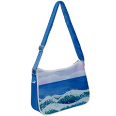 Illustration Landscape Sea Ocean Waves Beach Blue Zip Up Shoulder Bag by Mog4mog4