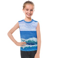 Illustration Landscape Sea Ocean Waves Beach Blue Kids  Mesh Tank Top by Mog4mog4