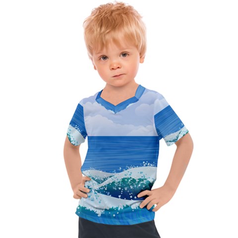 Illustration Landscape Sea Ocean Waves Beach Blue Kids  Sports Tee by Mog4mog4