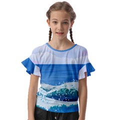 Illustration Landscape Sea Ocean Waves Beach Blue Kids  Cut Out Flutter Sleeves by Mog4mog4