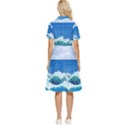 Illustration Landscape Sea Ocean Waves Beach Blue Button Top Knee Length Dress View2